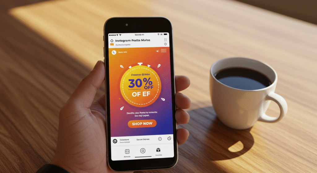 Diseño atractivo de promoción en redes sociales con 30% de descuento y CTA visible.