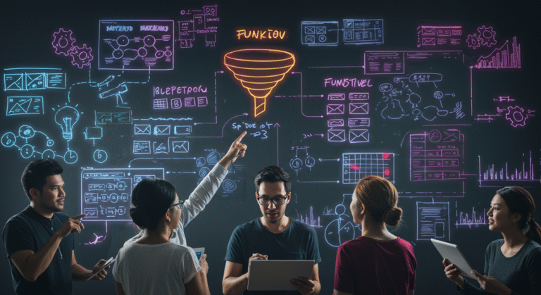 Equipo creativo desarrollando una estrategia de marketing digital.